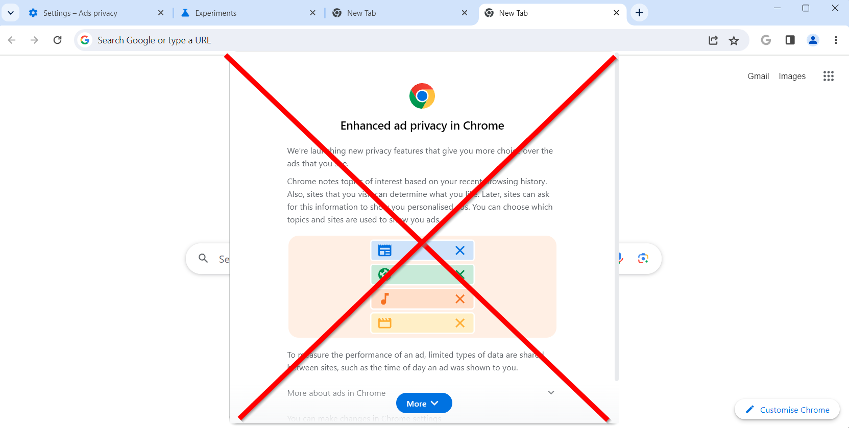 Chrome ad privacy feature prompt shown to users